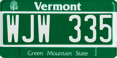 VT license plate WJW335