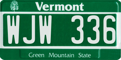 VT license plate WJW336