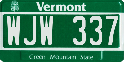 VT license plate WJW337
