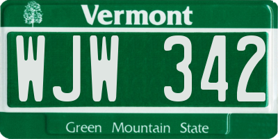 VT license plate WJW342