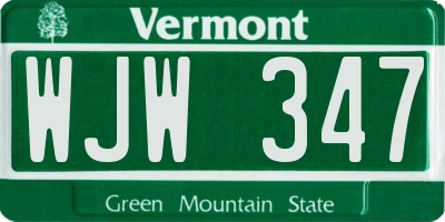 VT license plate WJW347