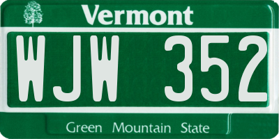 VT license plate WJW352