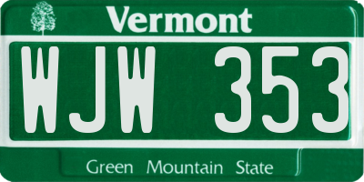 VT license plate WJW353