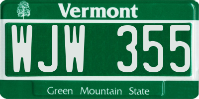 VT license plate WJW355