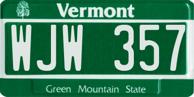 VT license plate WJW357