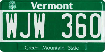 VT license plate WJW360