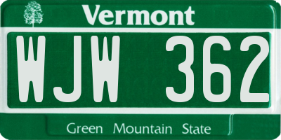 VT license plate WJW362