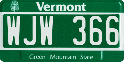 VT license plate WJW366
