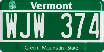 VT license plate WJW374