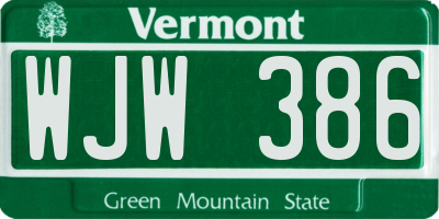 VT license plate WJW386
