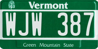 VT license plate WJW387