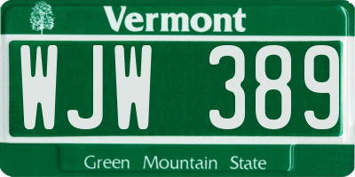 VT license plate WJW389
