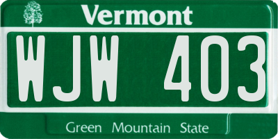 VT license plate WJW403