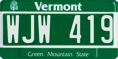 VT license plate WJW419