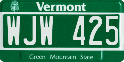 VT license plate WJW425