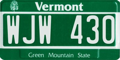 VT license plate WJW430