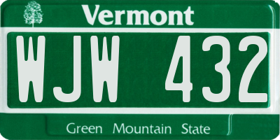 VT license plate WJW432