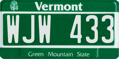 VT license plate WJW433