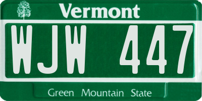 VT license plate WJW447
