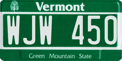 VT license plate WJW450