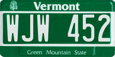 VT license plate WJW452