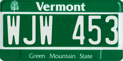 VT license plate WJW453