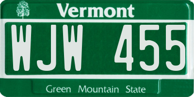 VT license plate WJW455