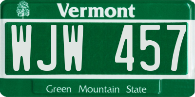 VT license plate WJW457