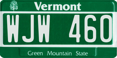 VT license plate WJW460