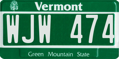VT license plate WJW474
