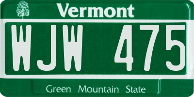 VT license plate WJW475
