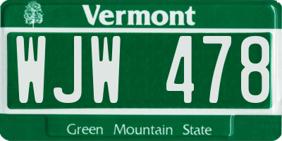 VT license plate WJW478