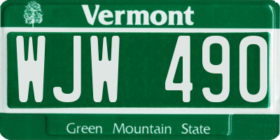 VT license plate WJW490