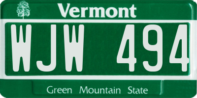 VT license plate WJW494