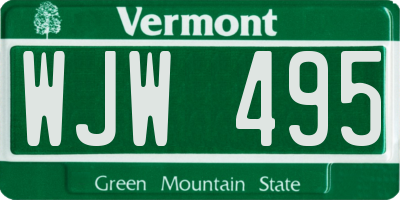 VT license plate WJW495