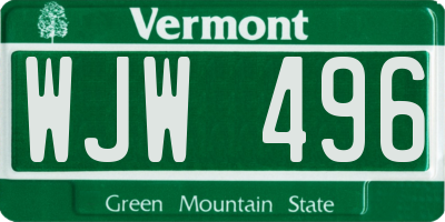 VT license plate WJW496