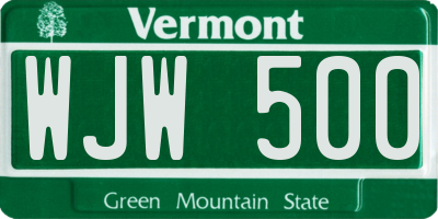 VT license plate WJW500