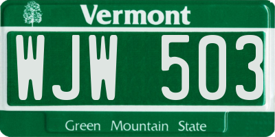 VT license plate WJW503