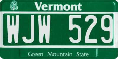 VT license plate WJW529