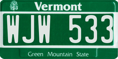VT license plate WJW533