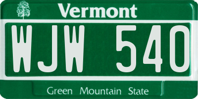 VT license plate WJW540