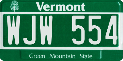 VT license plate WJW554
