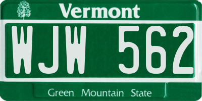 VT license plate WJW562