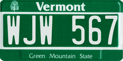 VT license plate WJW567