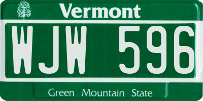 VT license plate WJW596
