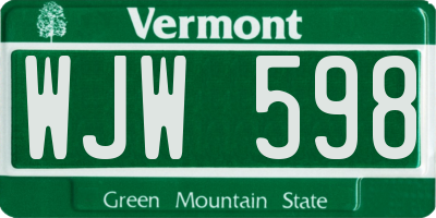 VT license plate WJW598