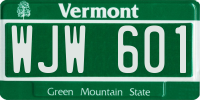 VT license plate WJW601