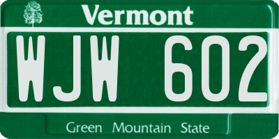 VT license plate WJW602