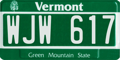 VT license plate WJW617