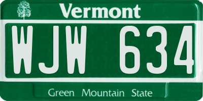 VT license plate WJW634